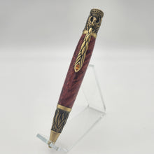 Load image into Gallery viewer, Antique brass Phoenix pen in stabilized box elder burl
