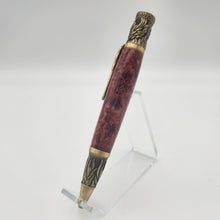 Load image into Gallery viewer, Antique brass Phoenix pen in stabilized box elder burl