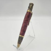 Load image into Gallery viewer, Antique brass Phoenix pen in stabilized box elder burl