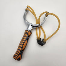 Load image into Gallery viewer, Chrome slingshot in orange & black wood laminate
