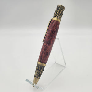 Antique brass Phoenix pen in stabilized box elder burl