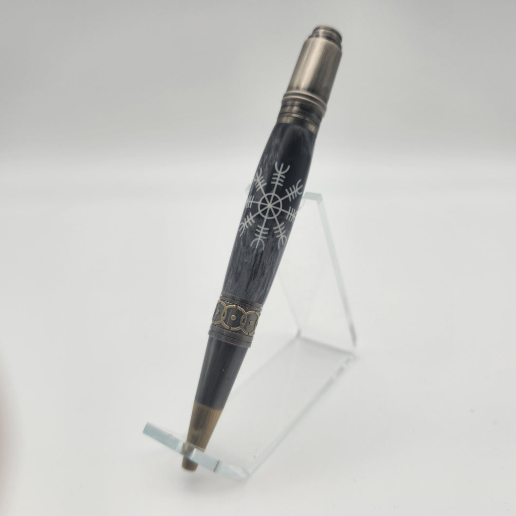 Aegishjalmur (Helm Of Awe) twist pen - Gunmetal & Antique Bronze