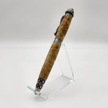 Load image into Gallery viewer, Antique pewter Serpent pen in yellow dyed box elder.
