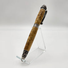 Load image into Gallery viewer, Antique pewter Serpent pen in yellow dyed box elder.
