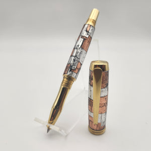 Solid brass steampunk themed rollerball pen.