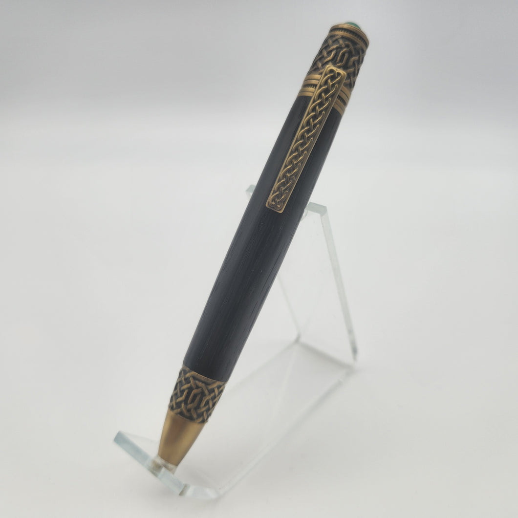 Antique brass Celtic twist pen in bog oak