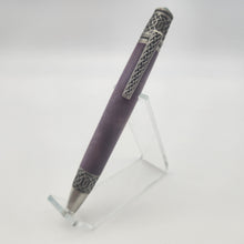 Load image into Gallery viewer, Antique pewter Celtic twist pen in purple dyed and stabilized maple
