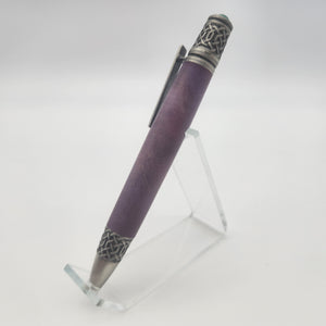 Antique pewter Celtic twist pen in purple dyed and stabilized maple