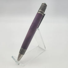 Load image into Gallery viewer, Antique pewter Celtic twist pen in purple dyed and stabilized maple
