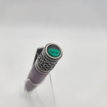 Load image into Gallery viewer, Antique pewter Celtic twist pen in purple dyed and stabilized maple
