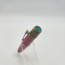 Load image into Gallery viewer, Antique brass Celtic twist pen in red dyed and stabilized maple
