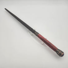 Load image into Gallery viewer, Antique copper wand in red dyed and stabilized spalted tamarind
