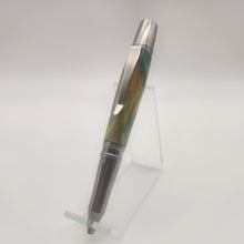 Load image into Gallery viewer, Stainless steel twist pen in green &amp; yellow diamond epoxy
