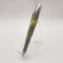 Load image into Gallery viewer, Stainless steel twist pen in green &amp; yellow diamond epoxy
