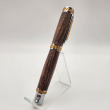 Load image into Gallery viewer, Chrome and gold Pharaoh rollerball in stabilized curly maple
