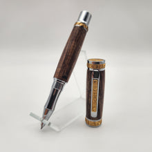 Load image into Gallery viewer, Chrome and gold Pharaoh rollerball in stabilized curly maple
