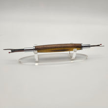 Load image into Gallery viewer, Dual bladed seam ripper in red, brown, &amp; yellow wood laminate
