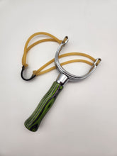 Load image into Gallery viewer, Chrome slingshot in green &amp; black wood laminate

