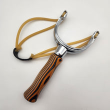 Load image into Gallery viewer, Chrome slingshot in orange &amp; black wood laminate
